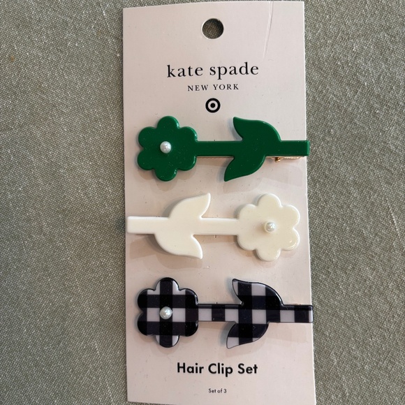 Stylish Flower Hair Clip Set - Black, White, Green - Picture 3 of 5